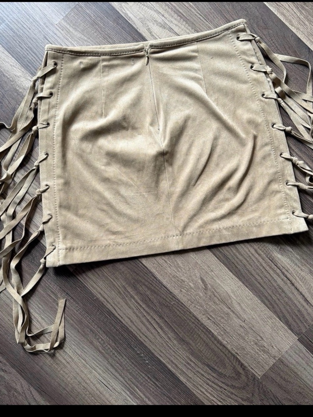 Chelsea & Violet Taupe Suede Lace-Up Mini Skirt